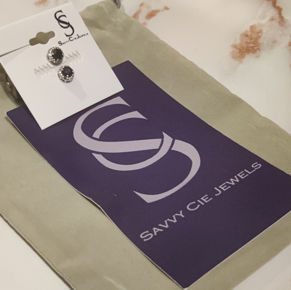 Sterling Silver Zircon Halo Natural Sapphire Stud Earrings SAVVY CIE JEWELS - Picture 1 of 9